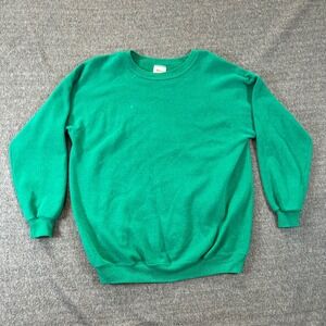 Vintage Hanes Sport Green Crewneck Sweatshirt Long Sleeve Blank Adult Large 80s‎